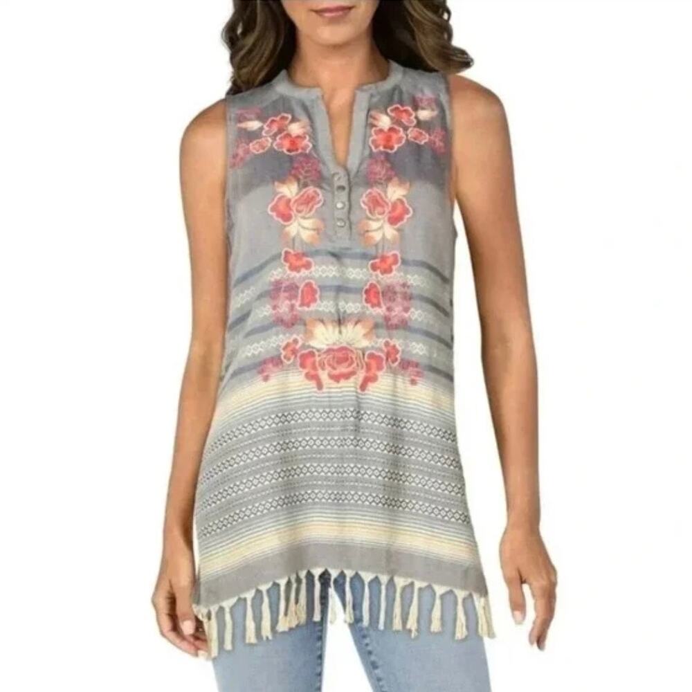 NWT Aratta Silent Journey Blue Dusk Embroidered Fringe Top - Embroidery - Size S